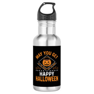 Garrafa Feliz Halloween Abóboras Guloseimas Desenho Vetori
