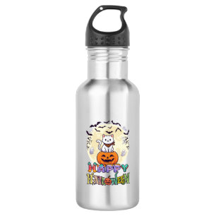 Garrafa Feliz Halloween Gato Branco Abóbora Lua Morcegos F