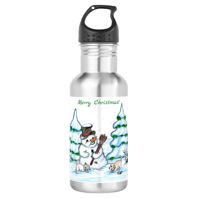 Garrafa Feliz Natal! Neve com Cat e Puppy (Frente)