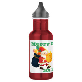 Garrafa Feliz Natal Vermelho com Presente do Papai Noel Ho
