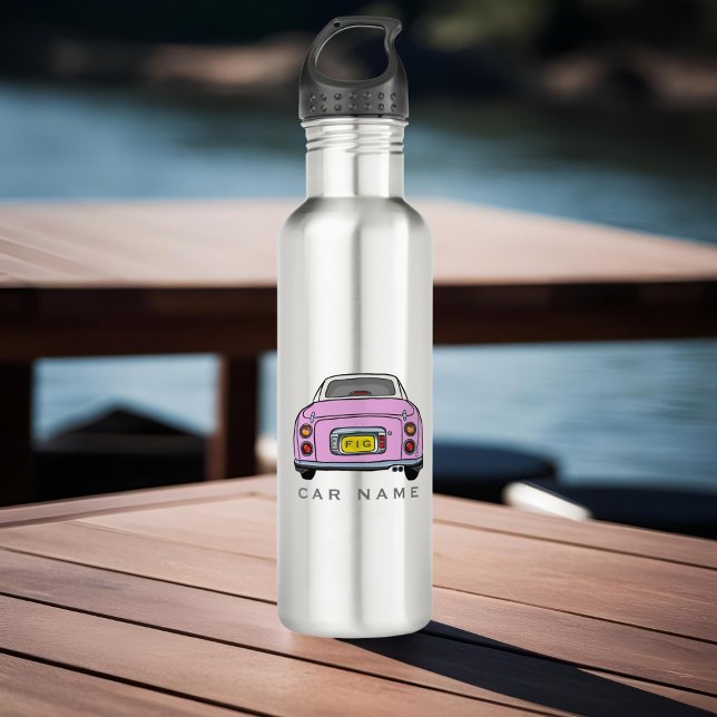 Garrafa Figuras Cute Pink Figaro Car Nome Monograma (Add your car name (or yours) to this cute pink figaro water bottle. Great for road trips!)