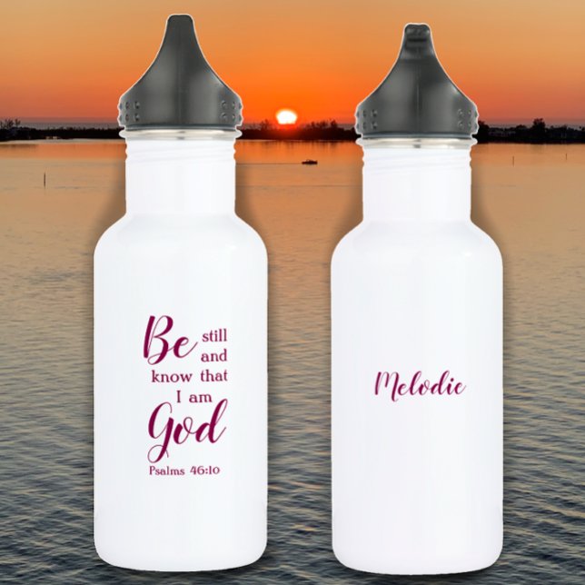Garrafa Fique quieto E Saiba | Presente de Fé de Nome Pers (Add a name for a personalized water bottle. Be still and know Christian scripture inspirational gift)