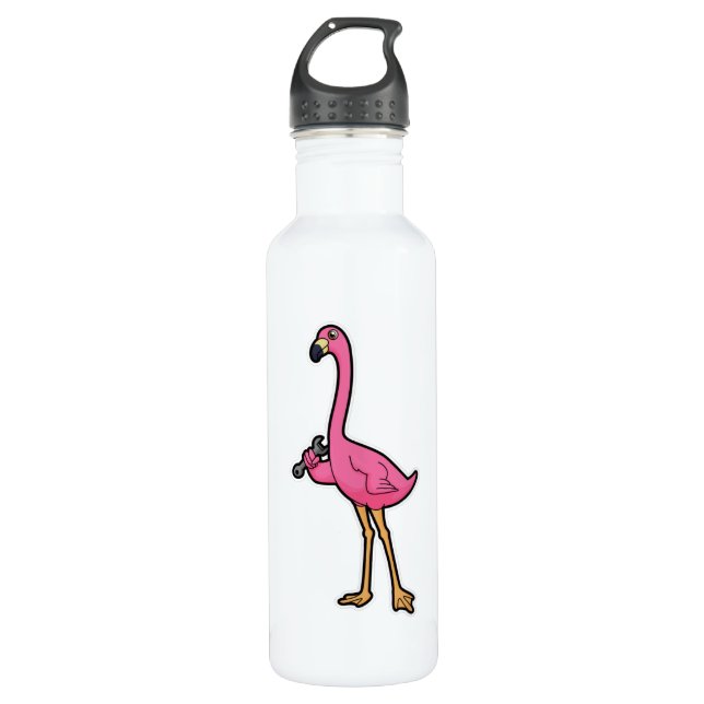 Garrafa Flamingo como mecânico com chave inglesa (Frente)