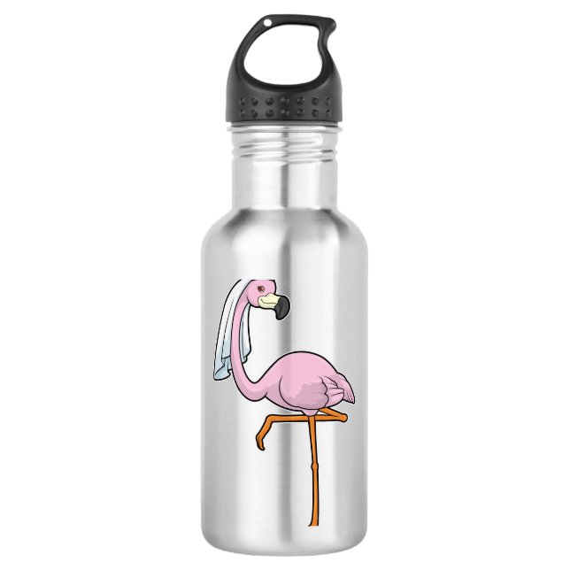 Garrafa Flamingo como Noiva em Casamento com Véu (Frente)