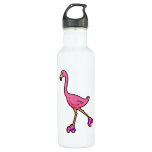 Garrafa Flamingo como Skater com skates Roller