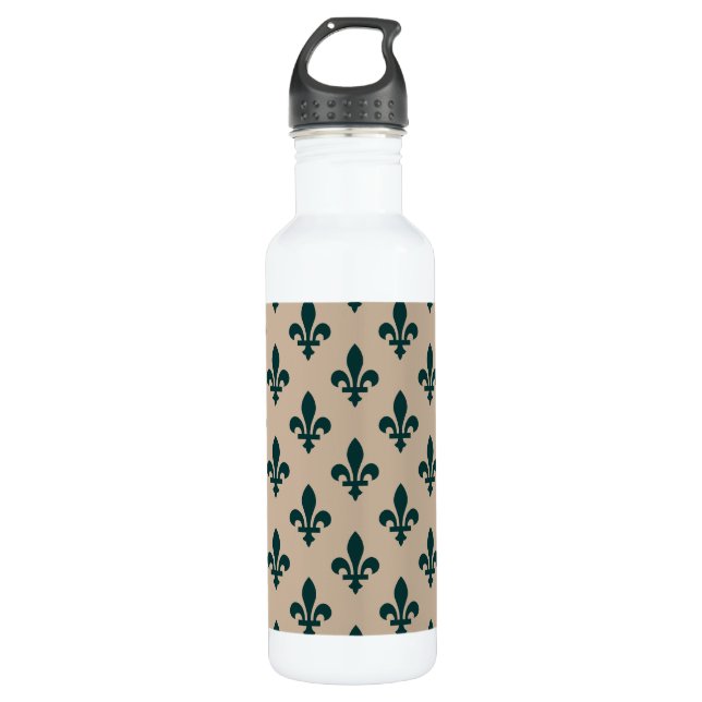 Garrafa Fleur de Lis Pattern, Real Verde Francês em Creme (Frente)