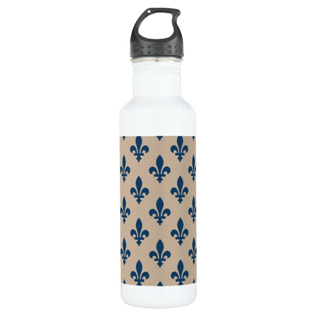 Garrafa Fleur de Lis Pattern, Royal French Blue em Creme (Frente)