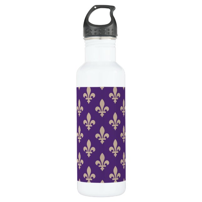 Garrafa Fleur de Lis Pattern, Royal French Cream on Purple (Frente)