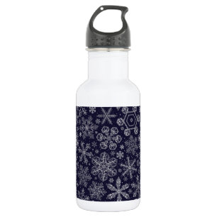 Garrafa Flocos de neve brancos em azul