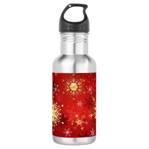 Garrafa Flocos de neve do Ouro de Natal em Fundo Vermelho