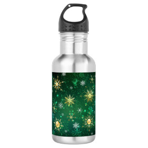 Garrafa Flocos de neve do Ouro Xmas em fundo verde