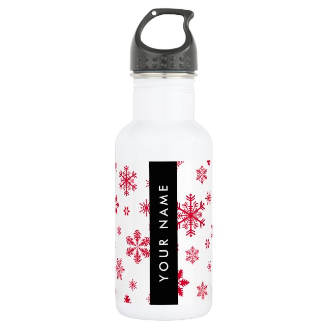 Garrafa Flocos de Neve Vermelhos, Seu nome, Personalize (Frente)