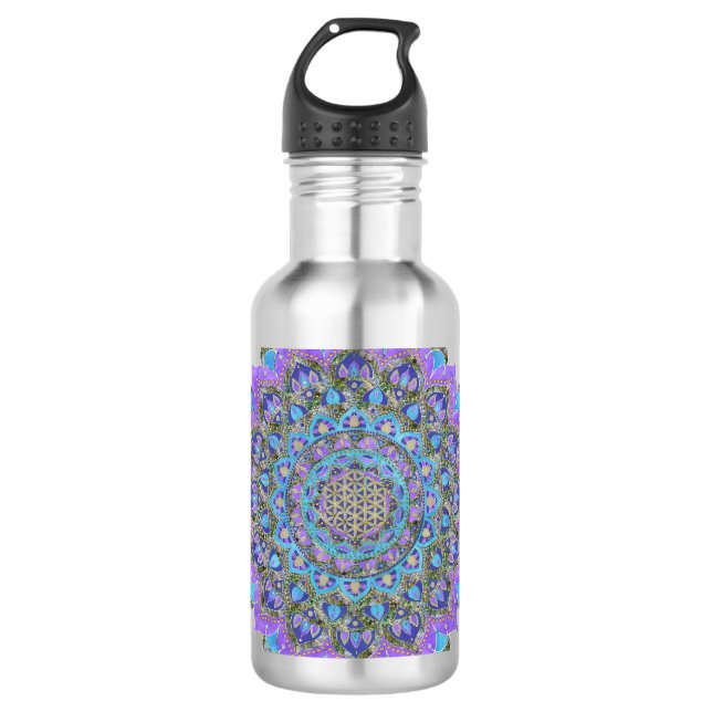 Garrafa Flor Da Vida - Mandala Estilo Índia 2 (Frente)