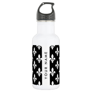 Garrafa Flor de Lis, Branco sobre Preto, Branco, Seu Nome
