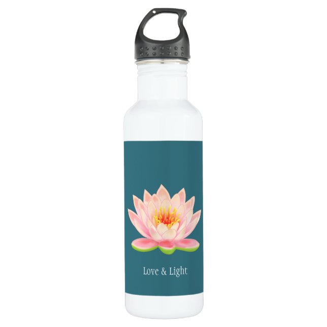 Garrafa Flor de Lótus Rosa em Azul Turquesa (Frente)