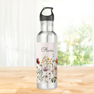 Garrafa Floral Bonito de Flor Silvestre Aquarela Monograma