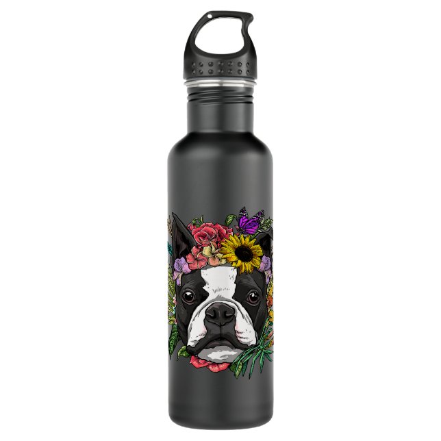Garrafa Floral Boston Terrier Botanical Plant Flower Puppy (Frente)
