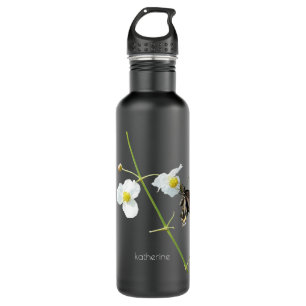 Garrafa Floral com borboleta a preto, personalizado