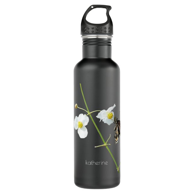 Garrafa Floral com borboleta a preto, personalizado (Frente)