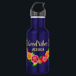 Garrafa Floral corajosa, boas vibrações<br><div class="desc">Flores coloridas brilhantes que enquadram seu nome e 'Good Vibes' ou sua mensagem personalizada.</div>