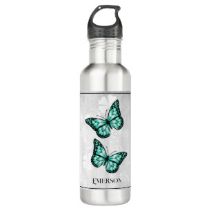 Garrafa Floral de Borboleta Teal Personalizado
