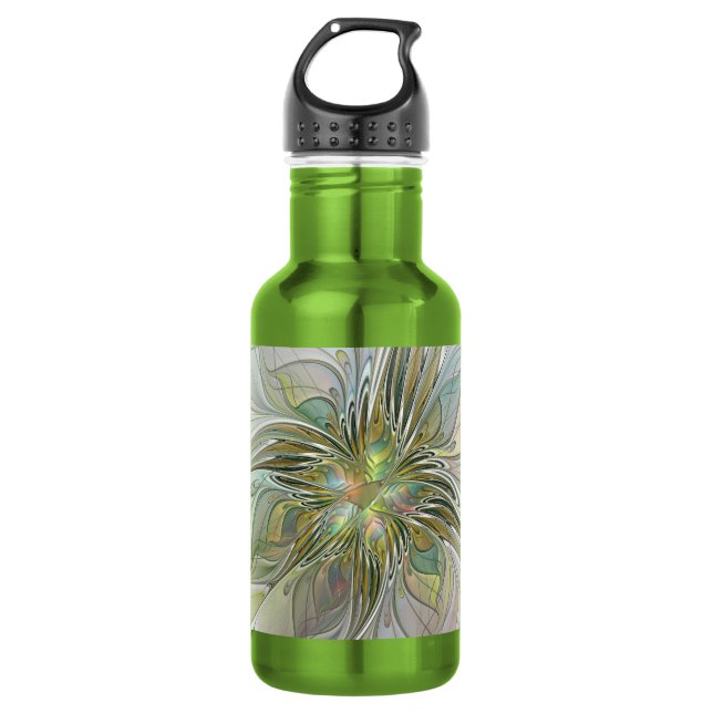 Garrafa Floral Fantasy Moderna Arte Fractal Flor Com Doura (Frente)