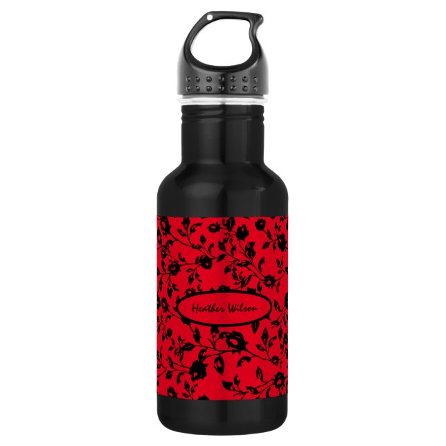 Garrafa Floral Gótica Preta com Nome (Frente)