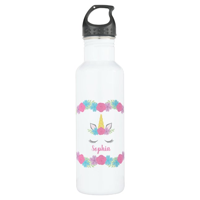 Garrafa Floral Unicorn Face Personalizada Girl (Frente)