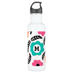 Garrafa Flores Brilhantes Modernas e Monograma de Folha Ne