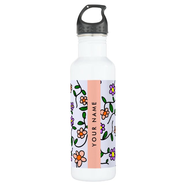 Garrafa Flores Coloridas, Fundo Azul, Laranja (Frente)