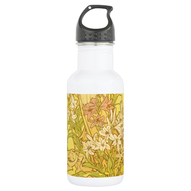 Garrafa Flores de lírio Art Nouveau de Alfonse Mucha (Frente)