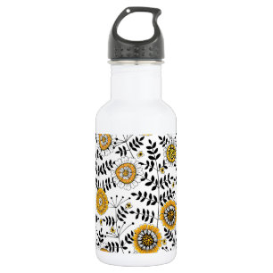 Garrafa Flores e folhas de rabo em amarelo e preto