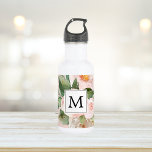 Garrafa Flores Rosa Cor-de-Água Moderna Monogramadas<br><div class="desc">Flores Rosa Cor-de-Água Moderna Monogramadas</div>