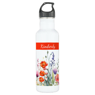 Garrafa Flores Silvestres Vibrantes em Aquarela Personaliz