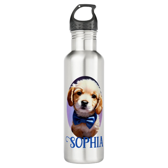 Garrafa Fluffy Puppy Adorável w Arco azul (Frente)