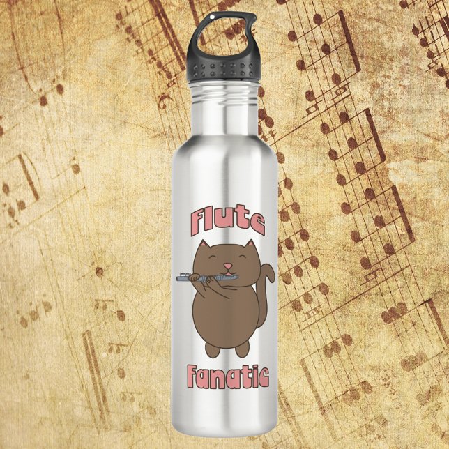 Garrafa Flute Fanatic Cat (A water bottle with the words Flute Fanatic and a cat playing the flute!)