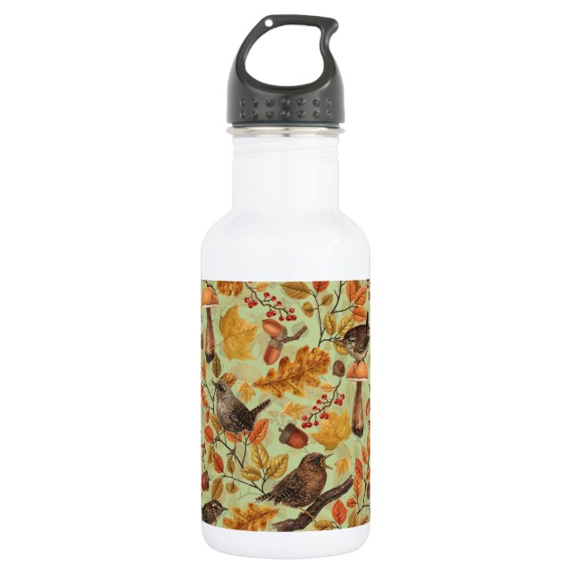 Garrafa Folhas, bagas, cogumelos e wrenes de outono (Frente)