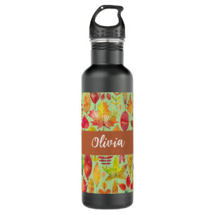 Garrafa Folhas de Outono de Aquarela Personalizadas