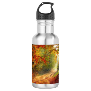 Garrafa Folhas e árvores de outono que cobrem a estrada d