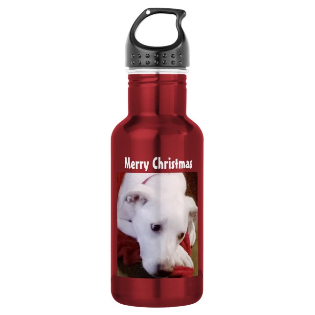 Garrafa Foto de Cachorro Fofinho de Natal Vermelho (Frente)