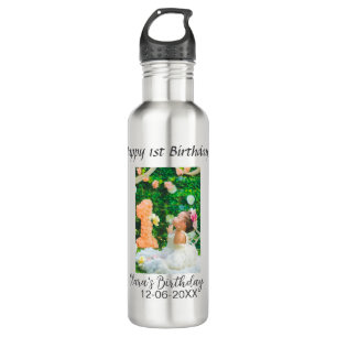 Garrafa Foto de primeiro aniversario feliz simples e elega