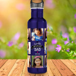 Garrafa Foto: DYI Collage Maior Moderno Legal Pai do Mundo<br><div class="desc">"O maior Pai do mundo." Diga ao Pai o que realmente pensa dele. Hora de ele apagar a sede depois de um exercício com uma garrafa de água legal esportando uma colagem fotográfica personalizada e tipografia branca ousada e moderna, com uma faixa gráfica preta sobre um fundo azul-lacrimogêneo de aço...</div>