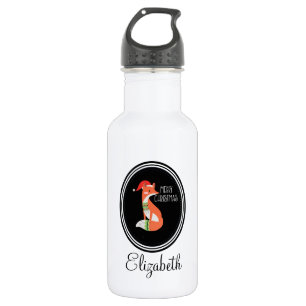 Garrafa Fox Laranja no Red Santa Hat Feliz Natal