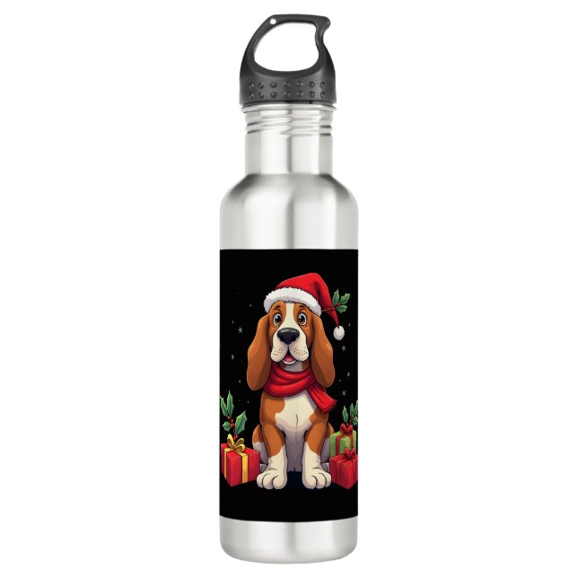 Garrafa Funny Basset Hound Dog Christmas Outfits Santa Hat (Frente)