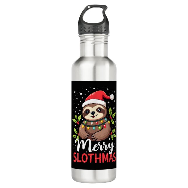 Garrafa Funny Sloth Xmas Lights Merry Slothmas Sloth Chris (Frente)