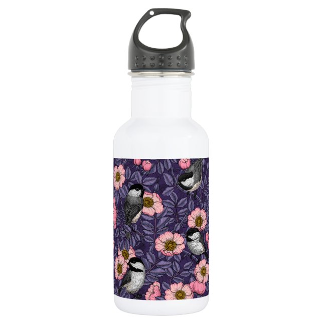 Garrafa Galinhas na rosa selvagem de rosa e violeta (Frente)