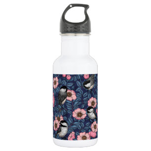 Garrafa Galinhas na rosa selvagem em rosa e azul