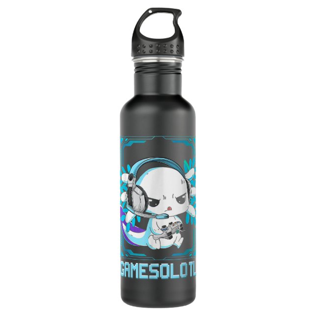 Garrafa Gamesolotl Axolotl Video Gamer Kawaii Anime Gift B (Frente)