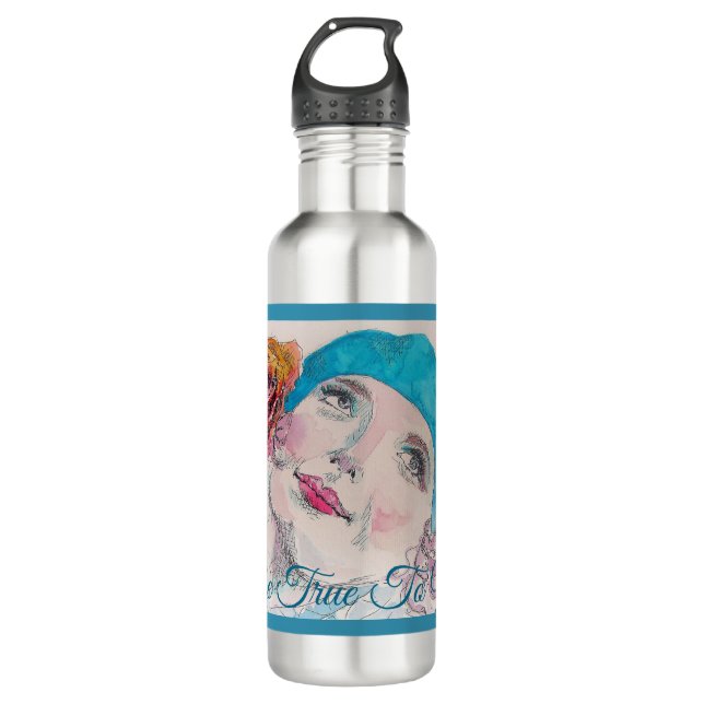 Garrafa Garota com Rosa vermelha Beret Watercolor Seja Ver (Frente)