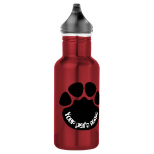 Garrafa Garra de Cachorro Personalizada Nome Vermelho Água